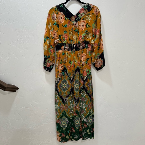 Anthropologie Printed V-Neck Maxi Dress Women's 4 Bohemian Floral Kimono Sleeve - Picture 9 of 16